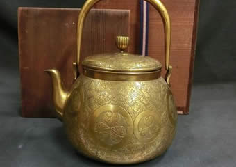 茶道具 鍍金銅製 彫金水注