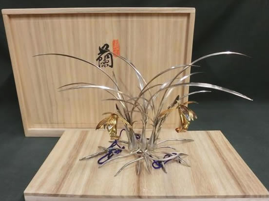 富木宗好 銀製 蘭 銀工芸置物