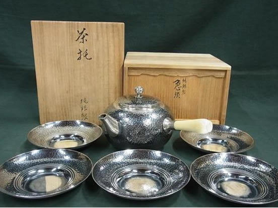 純銀製 茶托・急須セット